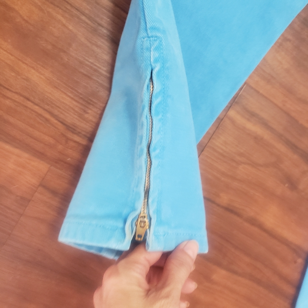 Vtg 80s Guess by Marciano USA ankle zip high-waisted aqua blue crop Mom Jeans - Picture 8 of 15